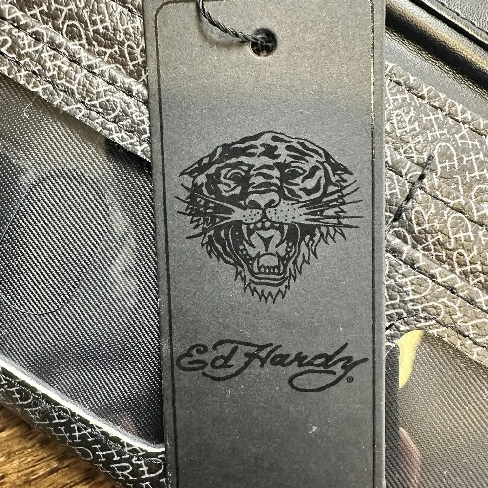 Ed Hardy Rhinestone Tiger Wallet Y2K Goth Punk Clutch Checkbook Style NWT